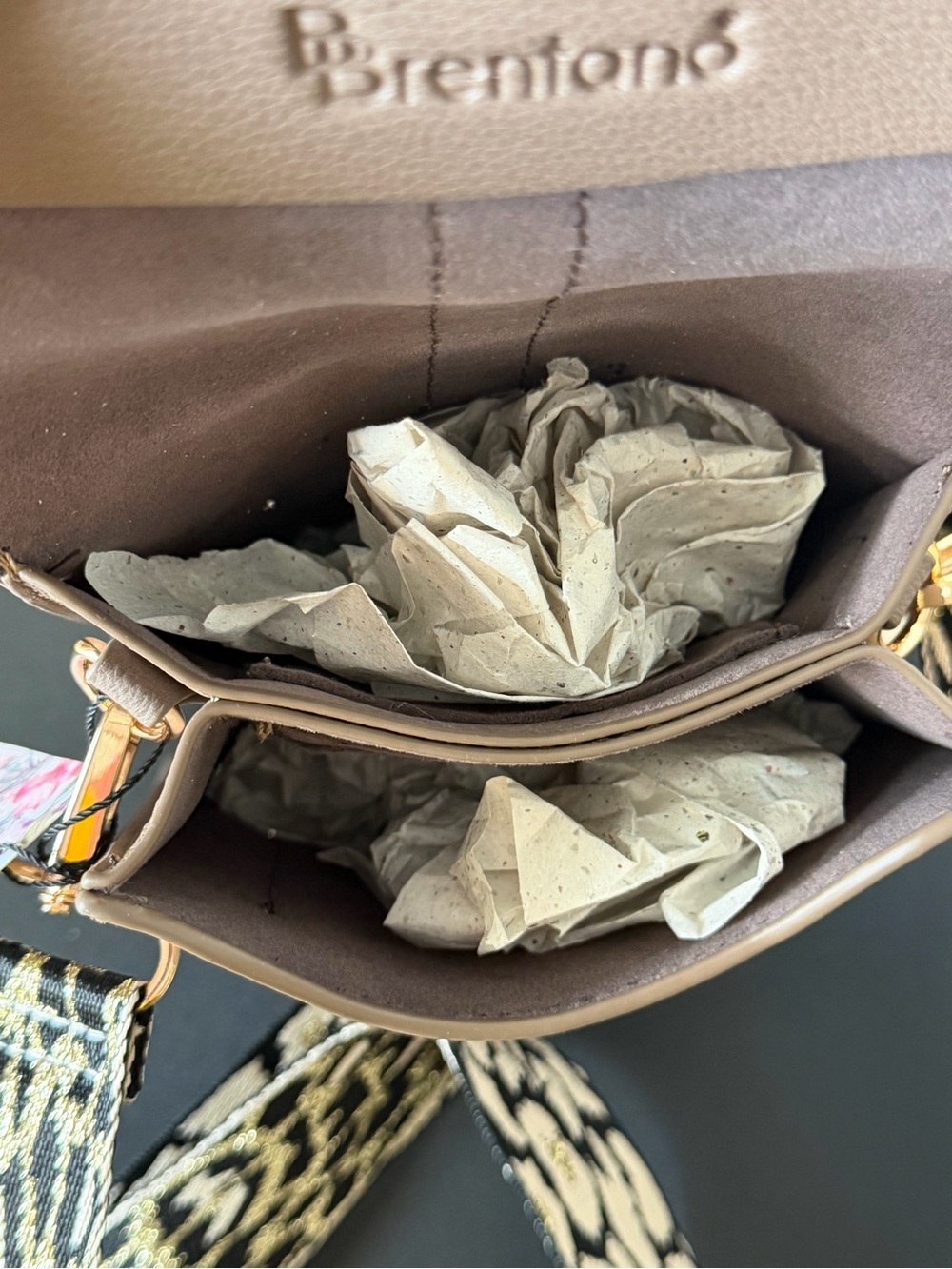 Taupe Crossbody Bag with Gold Ring Accent by Brentano - Picture 12 of 14
